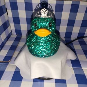 Sparkly Green Duck Figurine with Tiara